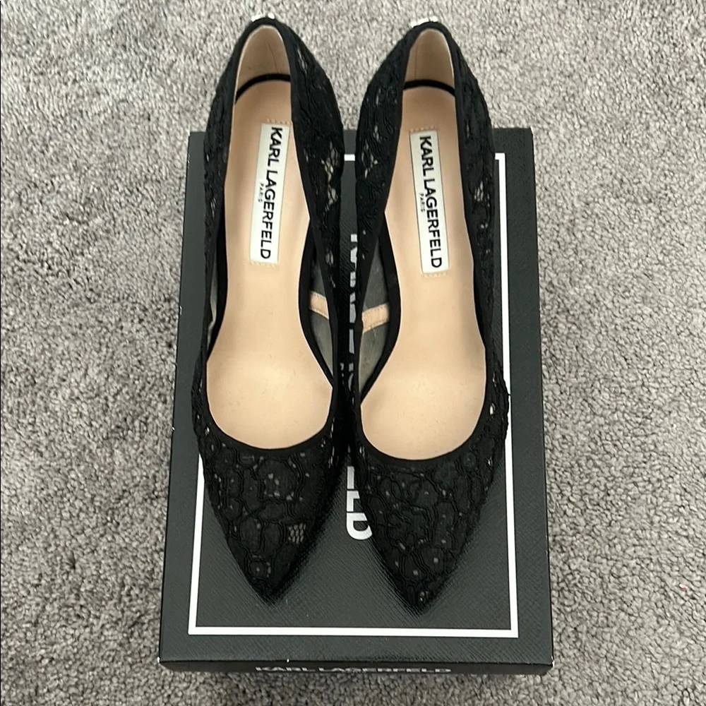 Karl Lagerfeld Black Lace Women's Shoes - Picture 1 of 6